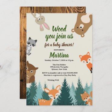 Woodland Forest Animals Greenery Baby Shower Invitation