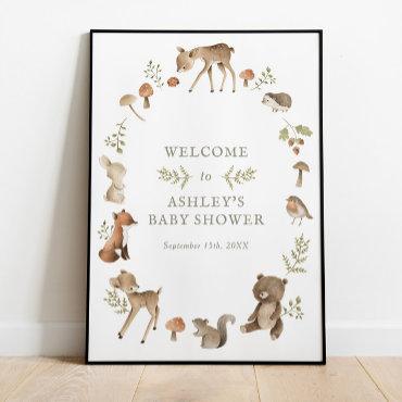 Woodland Forest Creatures Baby Shower Welcome Poster