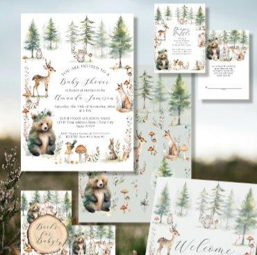 Woodland Forest Cute Animals Bear Deer