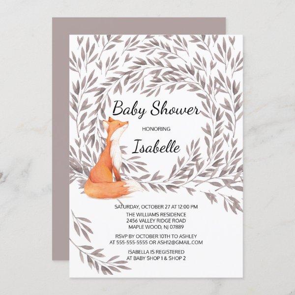Woodland Fox Baby Shower Invite