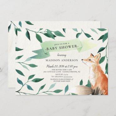 Woodland Fox Neutral Baby Shower Invitation