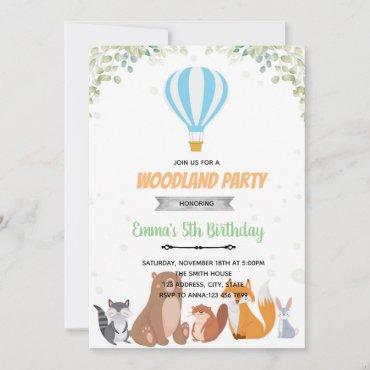 Woodland hot air balloon invitation