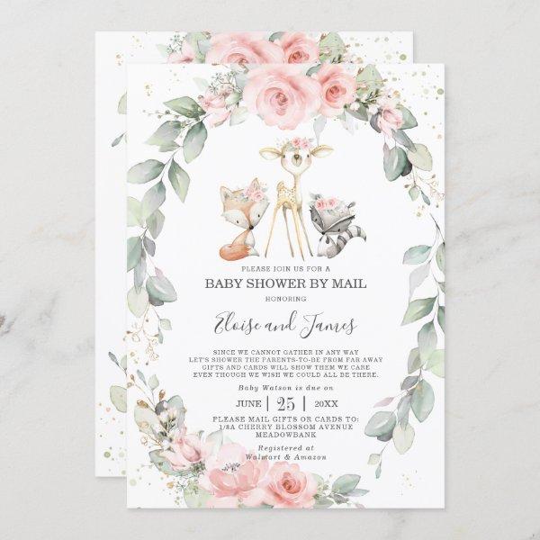 Woodland Pink Floral Greenery Baby Shower by Mail