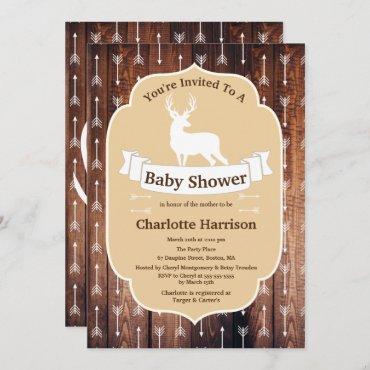 Woodland Rustic Deer & Arrows Baby Shower Invitation