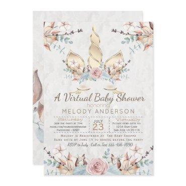 Woodland Unicorn Virtual Baby Shower Gold