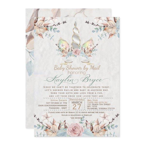 Woodland Unicorn Virtual Baby Shower Kaylin4a Inv