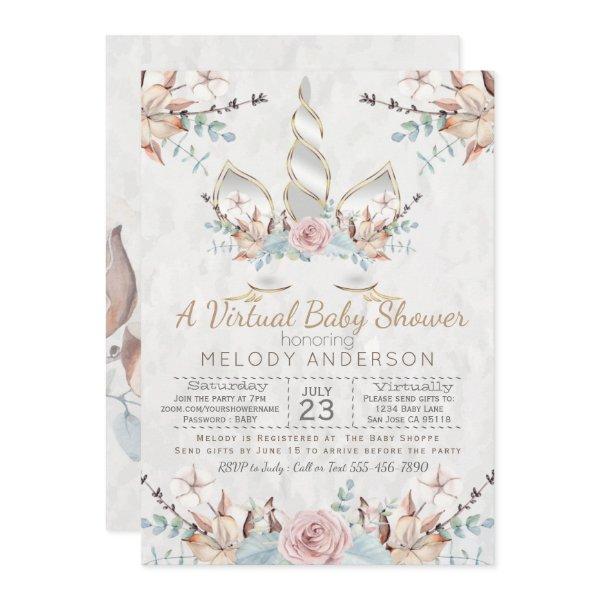 Woodland Unicorn Virtual Baby Shower Silver