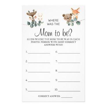 Woodland Where was She Baby shower game card Flyer