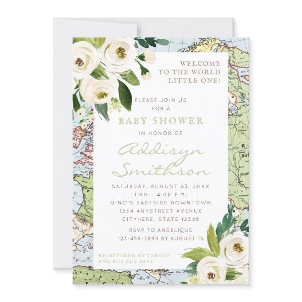 World Map Floral Border Gender Neutral