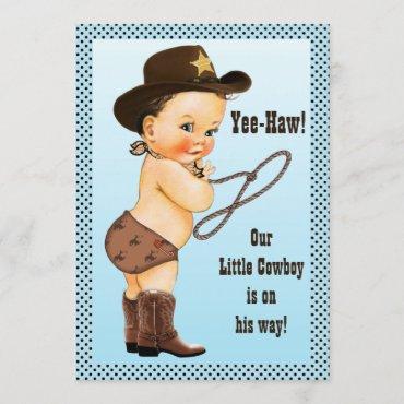 Yee-Haw! Brunette Cowboy Baby Shower Invitation