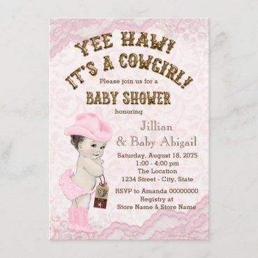 Yee Haw Cowgirl Baby Shower Invitation