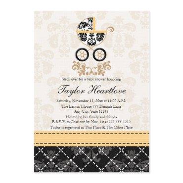 YELLOW AND BLACK DAMASK BABY CARRIAGE