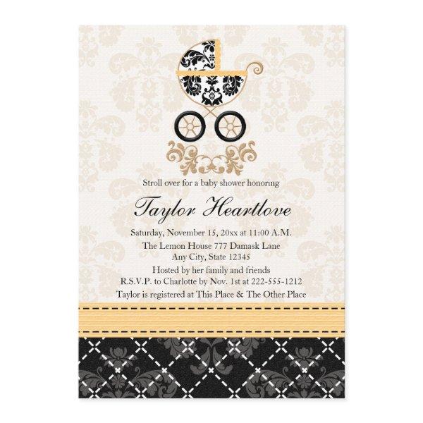 YELLOW AND BLACK DAMASK BABY CARRIAGE