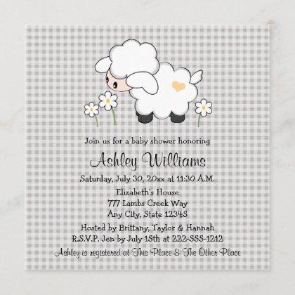 Yellow and Gray Baby Lamb Baby Shower Invitation