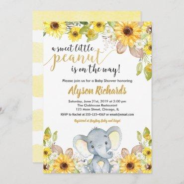 Yellow elephant gender neutral floral baby shower invitation