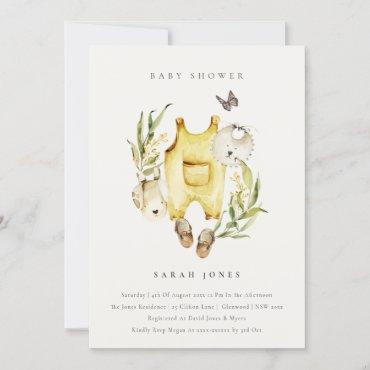 Yellow Leafy Foliage Clothes Baby Shower Invite