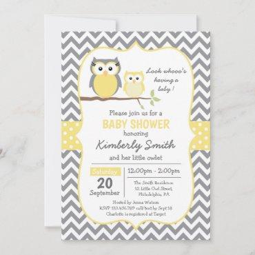 Yellow Owl Baby Shower Invitation