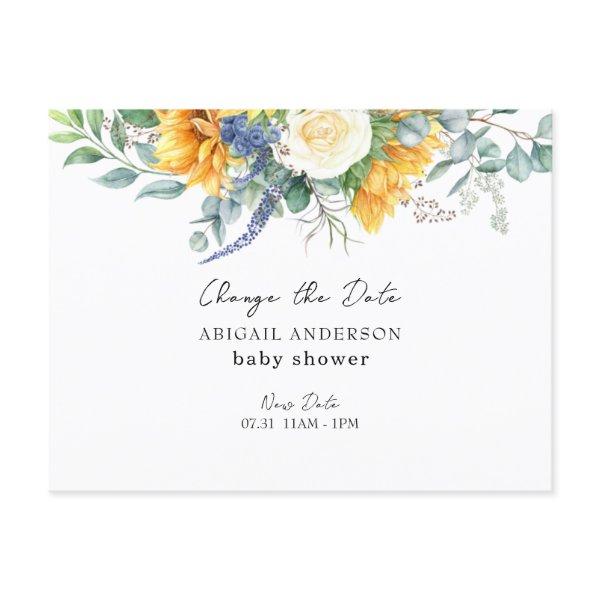 Yellow Sunflower Baby Shower Change the Date Announcement Postcard