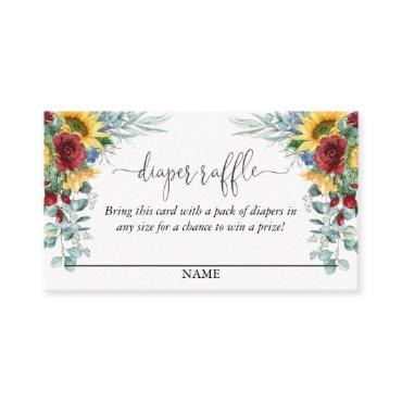Yellow Sunflowers Floral Diaper Raffle Script Text Enclosure Card