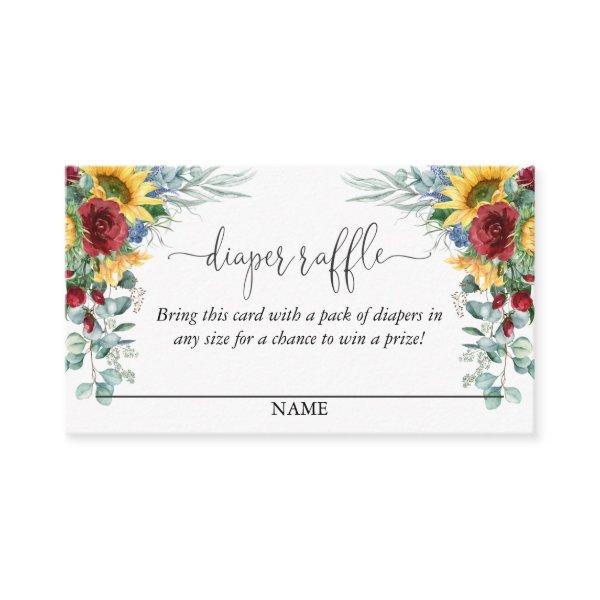 Yellow Sunflowers Floral Diaper Raffle Script Text Enclosure Card