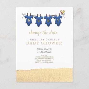 Yellow Swash Clothes Baby Shower Change the Date Announcement Postcard