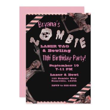 Zombie Pink & Black Girls Birthday Party Inviation