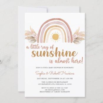 a little ray of sunshine boho rainbow baby shower  invitation