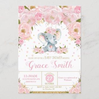 elephant floral baby shower invitation girl