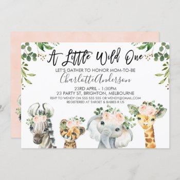 girls safari animals baby shower invitation
