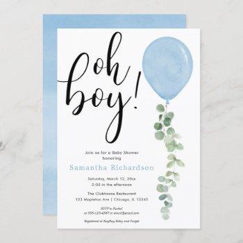 oh boy balloon greenery eucalyptus baby shower invitation