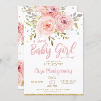 pink blush floral baby shower invitation girl
