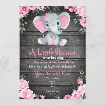 pink  elephant baby shower invitation, rustic invitation