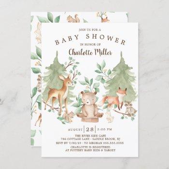 woodland forest animals neutral baby shower invitation
